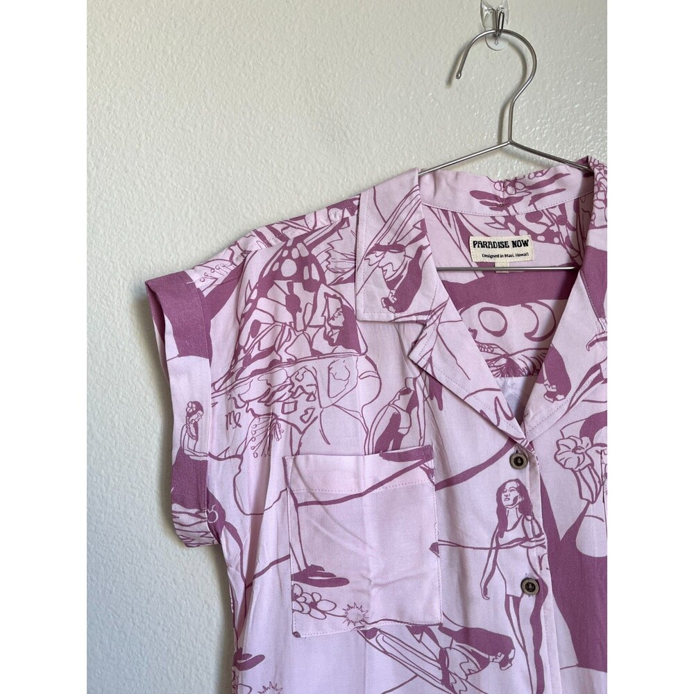 Paradise Now Hawaii Horoscope Aloha Shirt in Pink Size SMALL - Picture 2 of 5